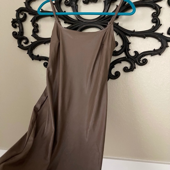 WILD FABLE Faux Leather Slip Dress in Dark Taupe Size XS - Picture 5 of 16